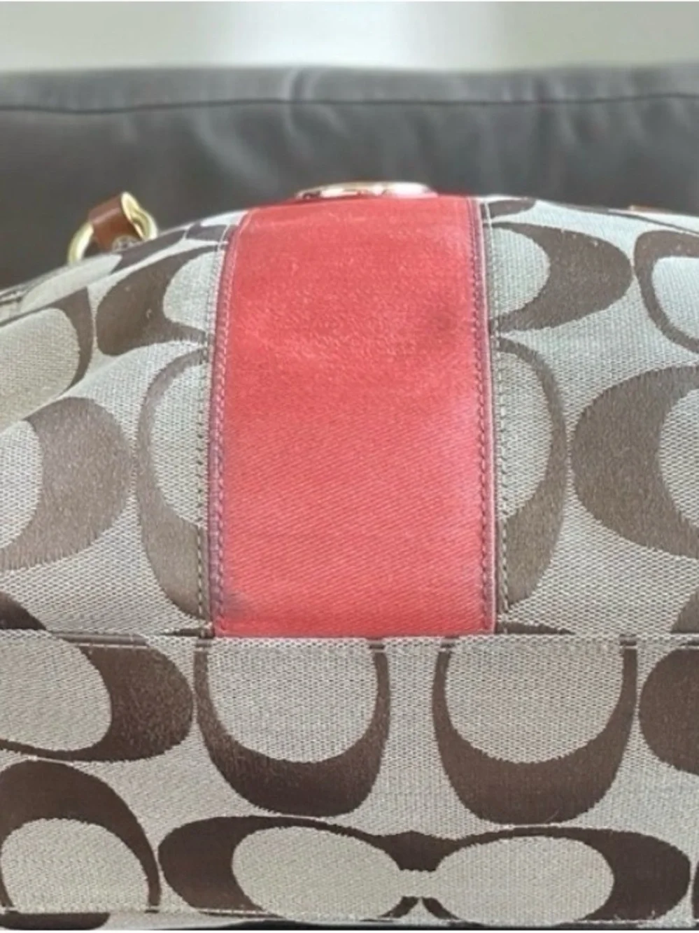 🔥SOLD🔥 Coach Brown Signature Canvas Satchel with Coral Trim - Picture 10 of 10